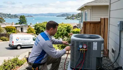 Professional AC repair technician servicing HVAC unit in San Francisco, CA