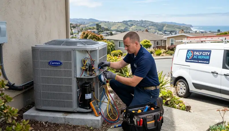 HVAC technician providing AC repair service in San Francisco CA for residential cooling systems