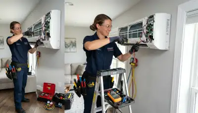 HVAC technician performing AC repair service in San Francisco, CA for Five Star Cooling