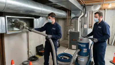 Technician cleaning air ducts in San Francisco, CA for improved airflow and indoor air quality