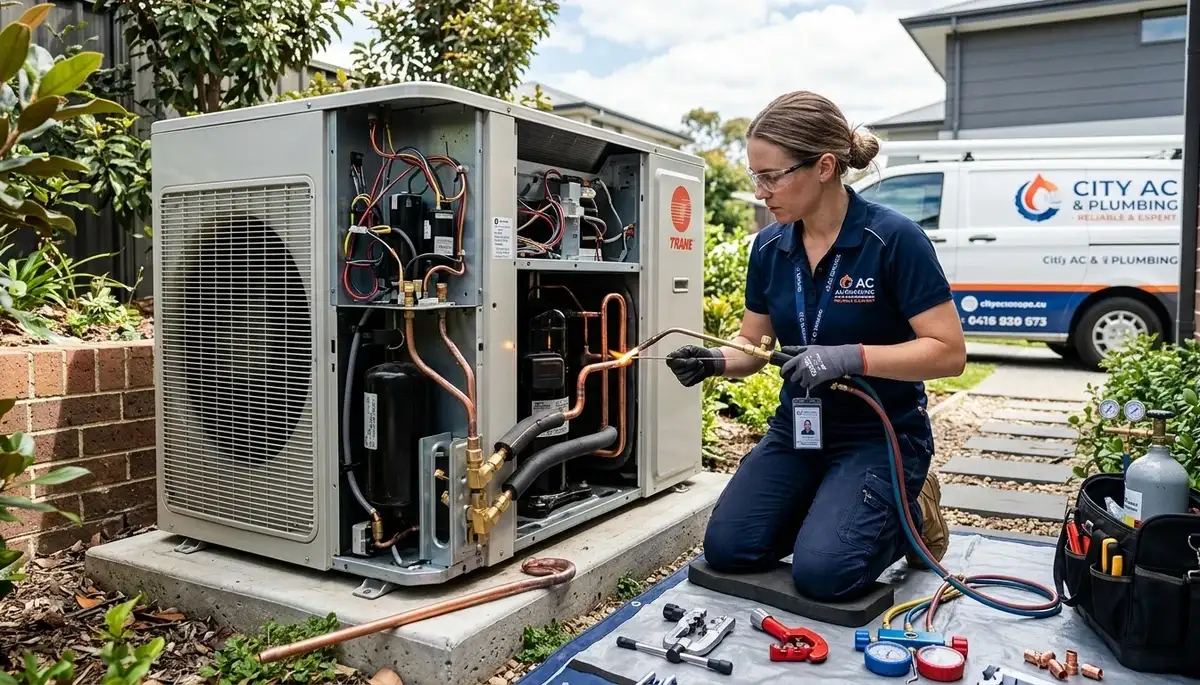 Licensed plumber repairing water pipe for Five Star Cooling in San Francisco, CA